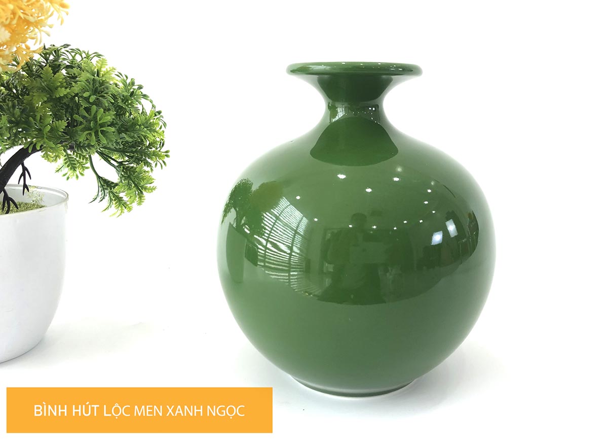 Bình hút lộc sứ men xanh ngọc