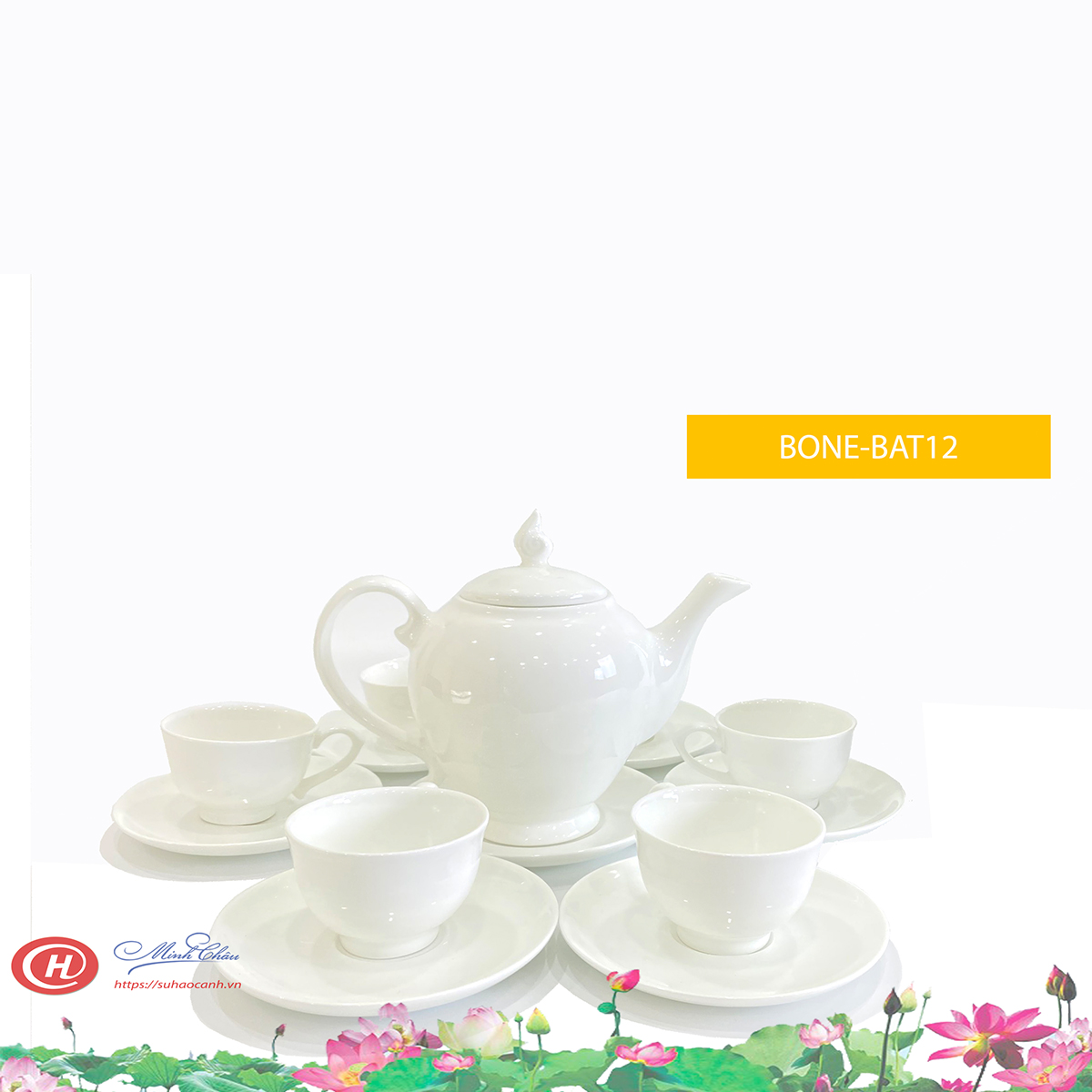 bộ ấm trà quà tặng sứ Minh Châu bone porcelain Bat12